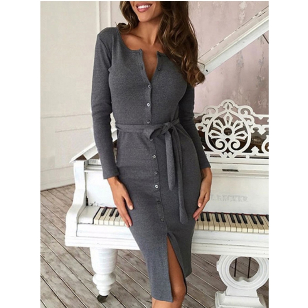 Button Down Gray Cotton Dress NWOT - S